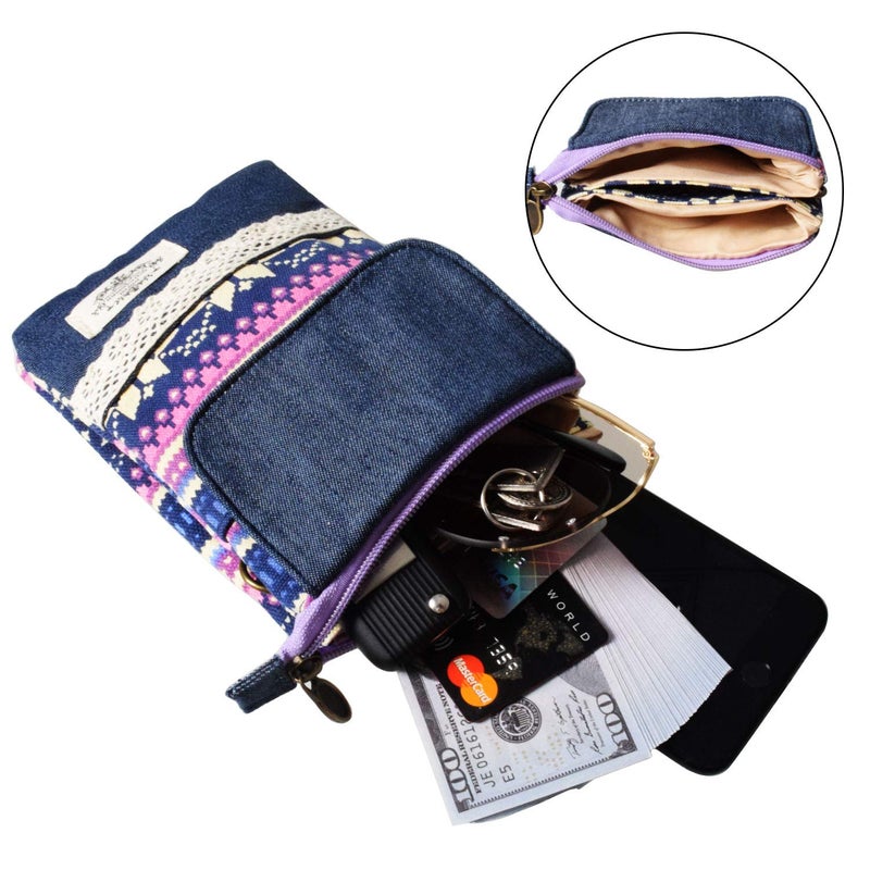 LassZone Small Crossbody Bag for Women Canvas Mobile Phone Purse Mini Shoulder Bags National Pattern Handbags Coin Pouch Wallet - Image 4